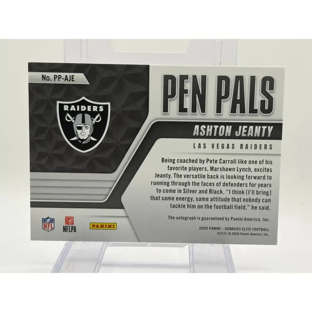 2025 Panini Donruss Elite Ashton Jeanty Rookie Pen Pals On Card Auto Raiders RC - Picture 2 of 2